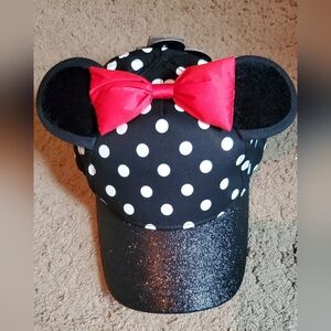 Girls Polka Dot Minnie Mouse Cap with Red Bow